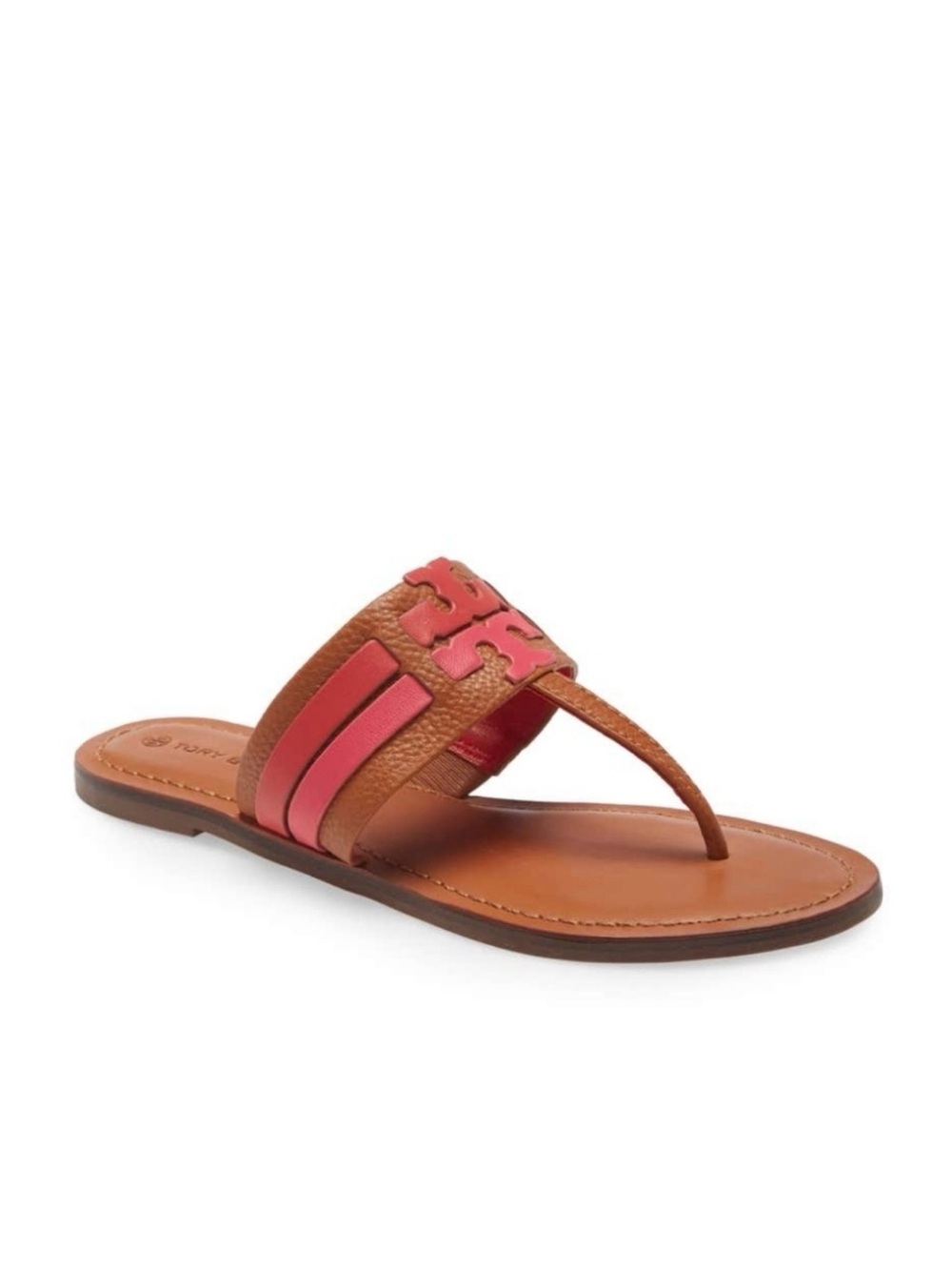 EUC Tory Burch Leigh Sandal in Tumbled Leather Ambra/Bright Carnelian